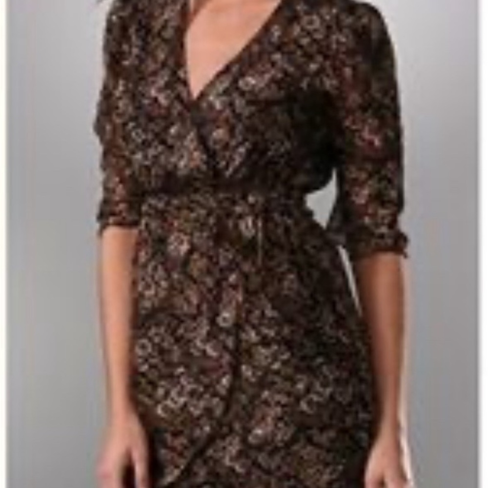 Rebecca Minkoff Brown and Cream Tie Front Mini Dress